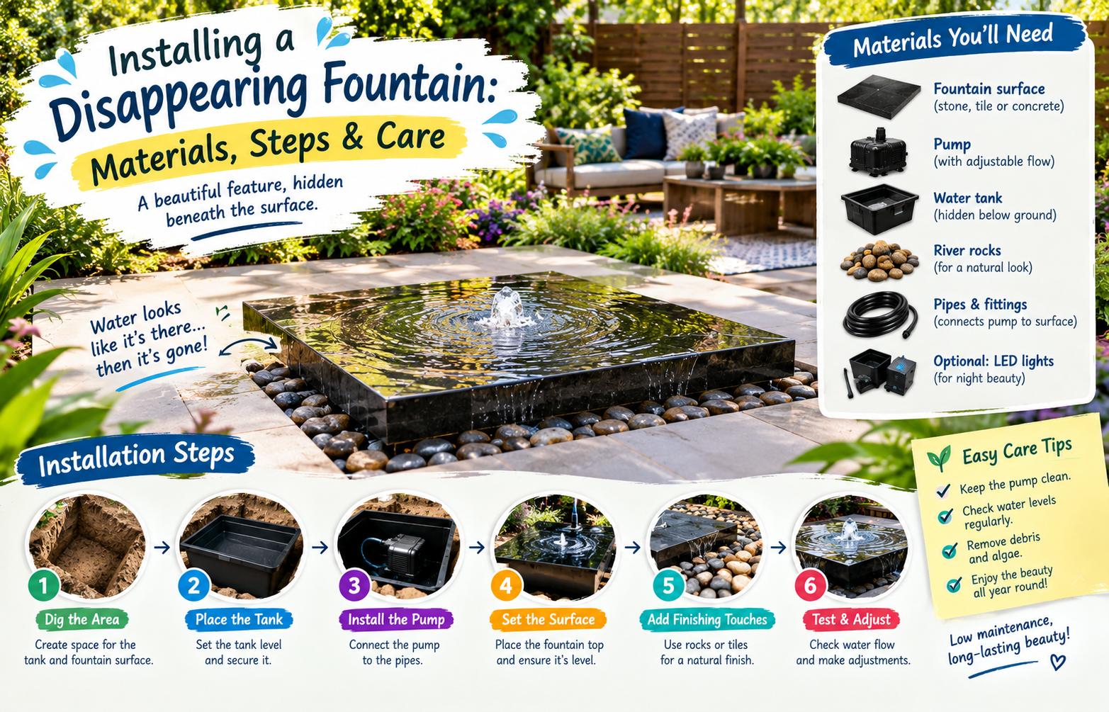 Installing a Disappearing Fountain: Materials, Steps & Care